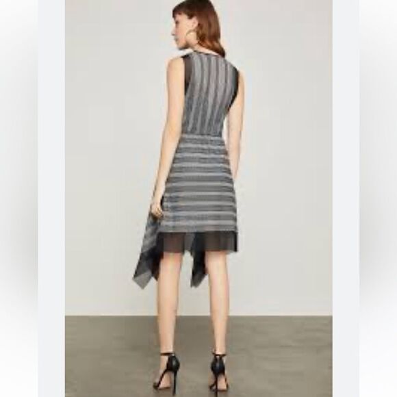 BCBGMAXAZRIA SzXS ASYMMETRICAL STRIPE SLEEVELESS A-LINE DRESS METALLIC Sz-Large - Picture 2 of 14